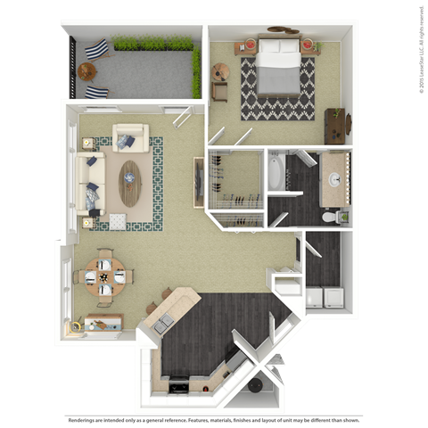 Floor plan for 1 bed, 1 bath, 770 sqft